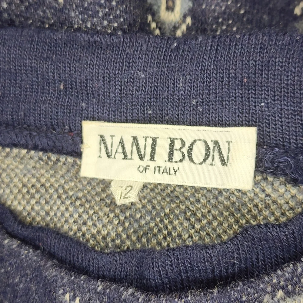 NANI BON of Italy Vintage Navy Blue Abstract Knit Mock Neck Wool Blend sweater L